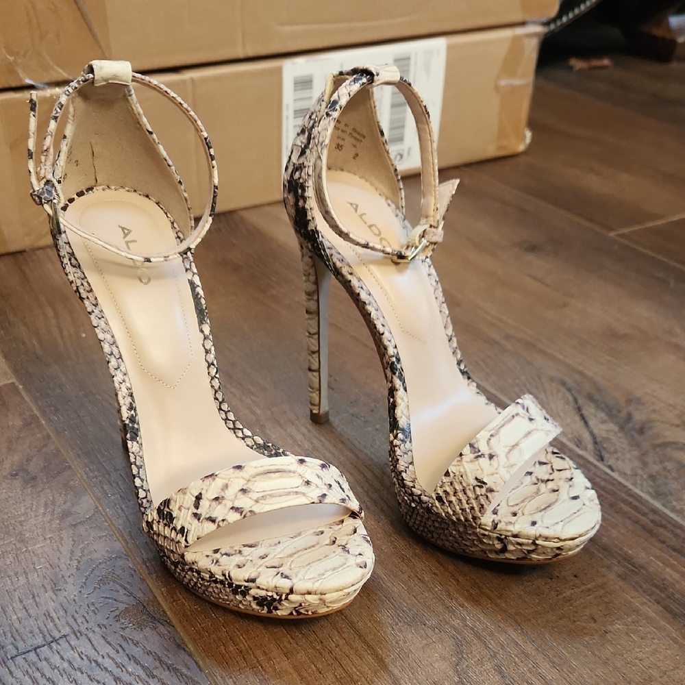 Aldo Snakeskin Pattern High Heel Sandals - Cream